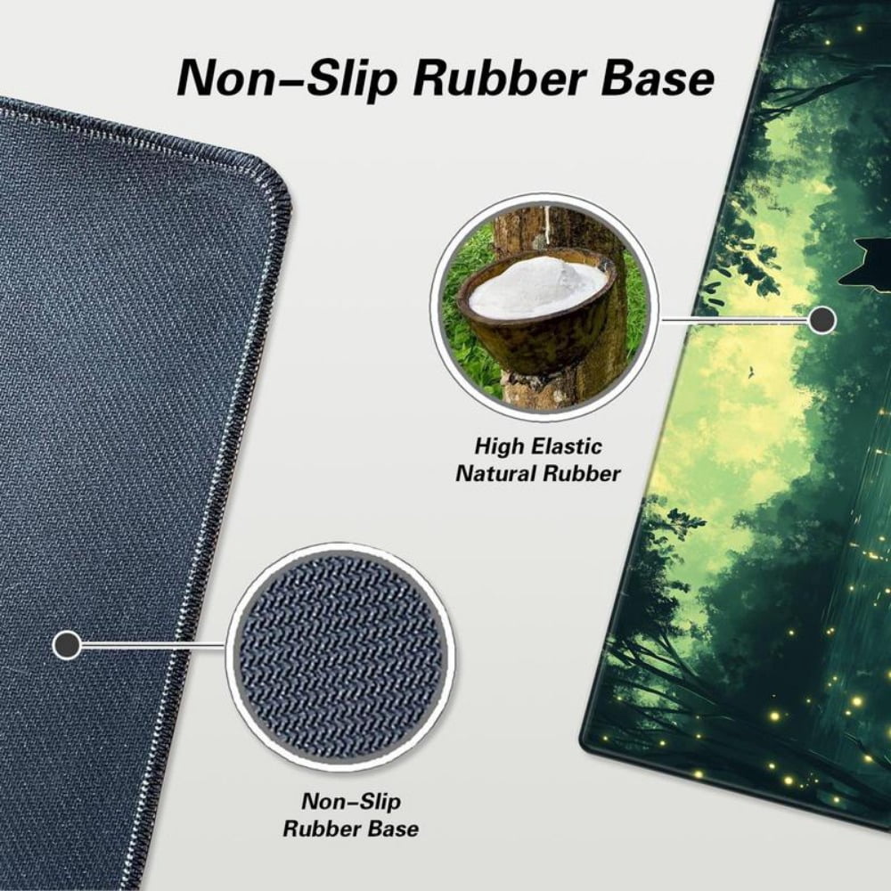 HELLOYOUNG Gaming Mouse Pad, Extra Large Non-Slip Mouse Mat, Cat and Forest Pattern Computer Desk Pad with Stitched Edges for Office & Home Decor
