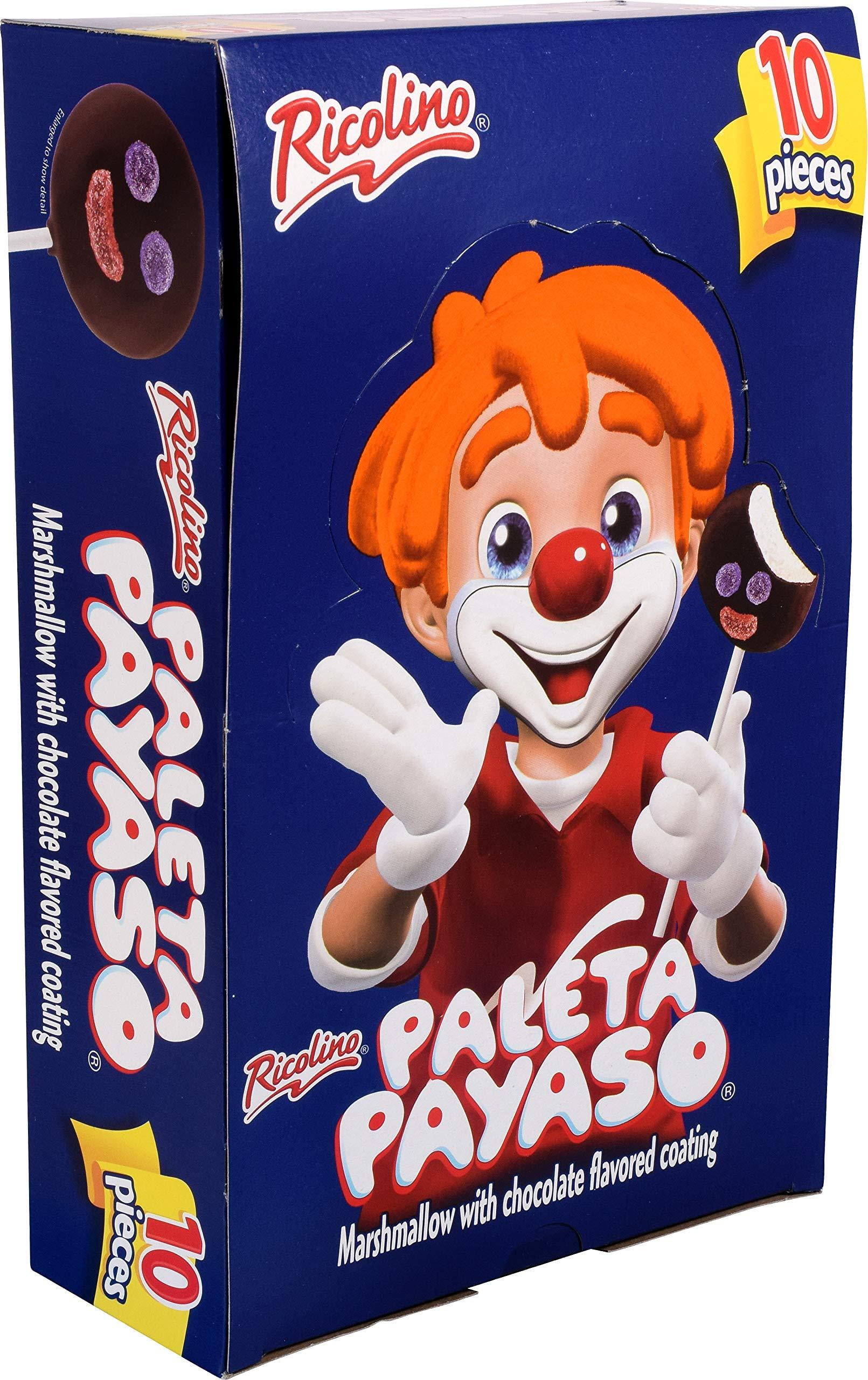 Ricolino Paleta Payaso Chocolate Marshmallow Lollipop, 10 Count Box