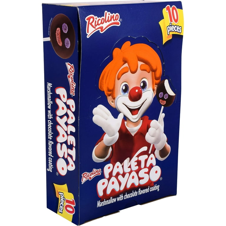 Ricolino Paleta Payaso Chocolate Marshmallow Lollipop, 10 Count Box