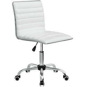 Lacoo Mid-Back Armless Task Chair, White Faux Leather