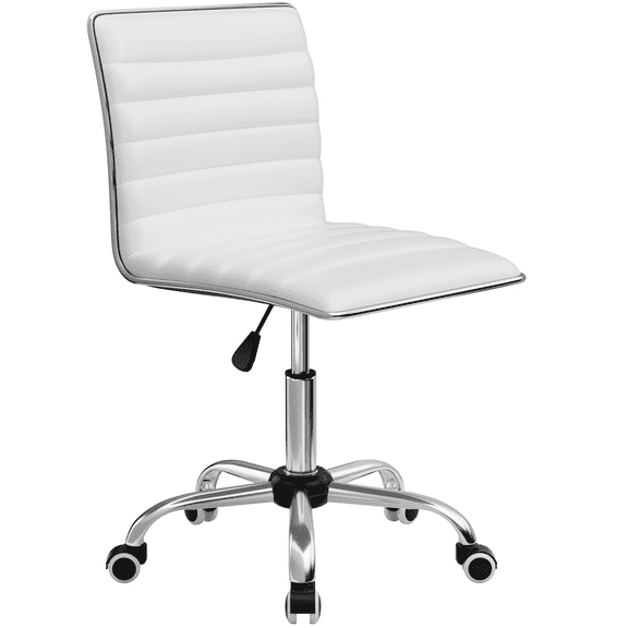 Lacoo Task Chair Desk Chair Mid Back Armless Vanity Chair Swivel Office Rolling Leather Computer Chairs Ribbed Adjustable Conference Chair (White)