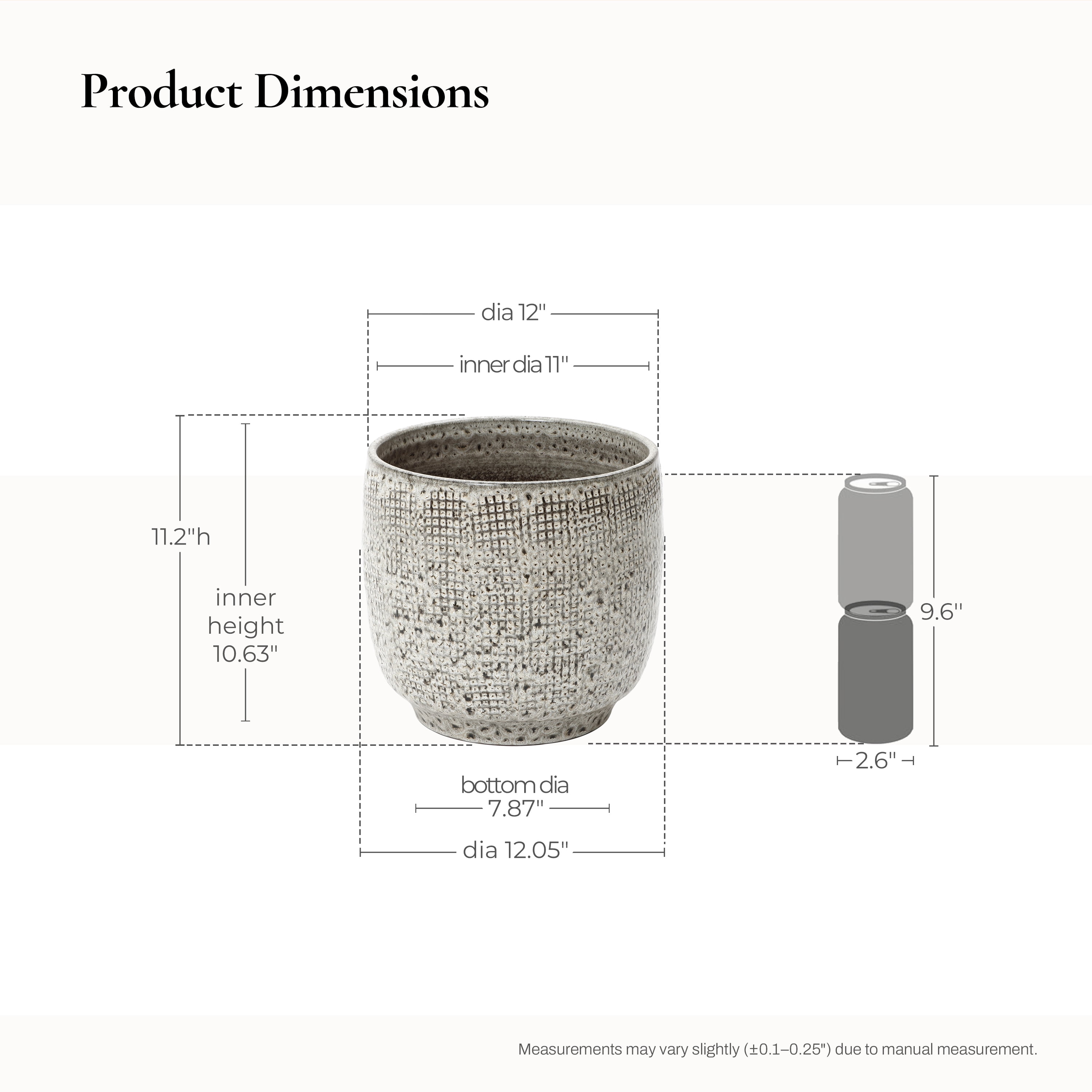 LuxenHome 12" Dia Large Ceramic Planter Pots for Plants, Stone Gray Glazed Round Planter with Drainage
