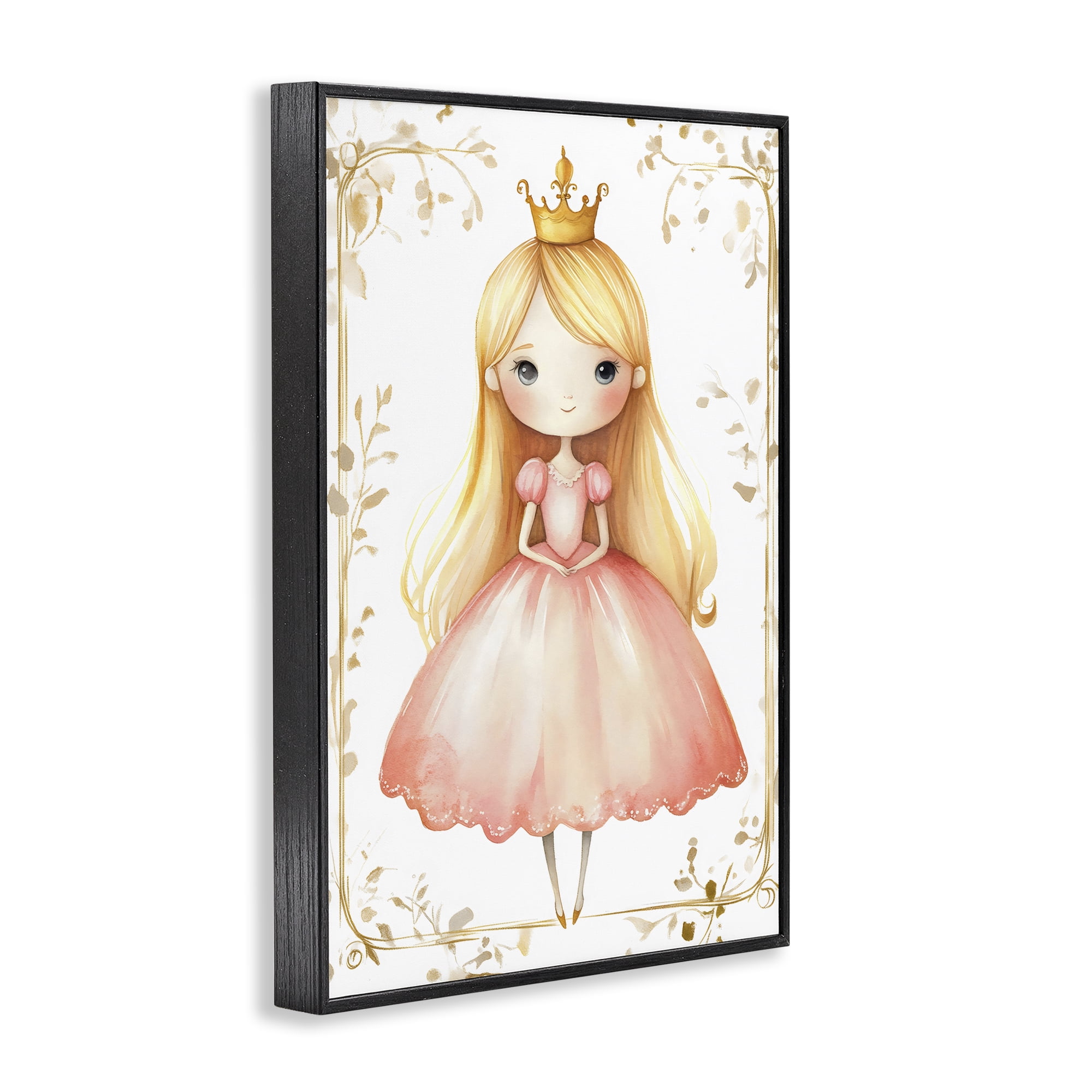 Stupell Industries Golden Crown Fairytale Princess Black Framed Giclee Art, design by Creative Studio