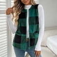 thumbnail image 6 of Women's Plaid Fleece Vest, Crew Neck Sleeveless Cardigan Tops, Winter Warm No Hood Outerwear Vests with Pockets, 6 of 9
