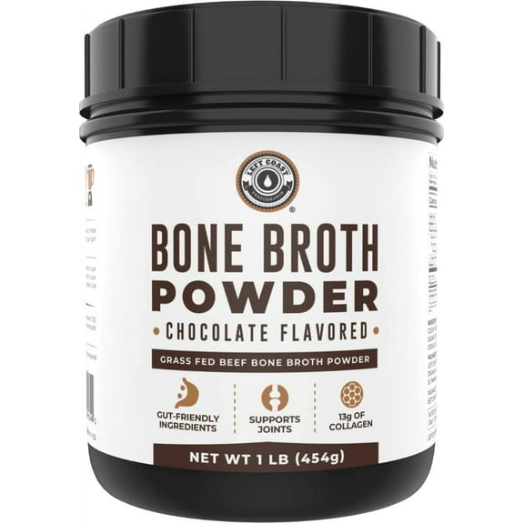 Left Coast Performance Grass Fed Beef Bone Broth Protein Powder with Collagen for Joint Support, Chocolate, 16 oz