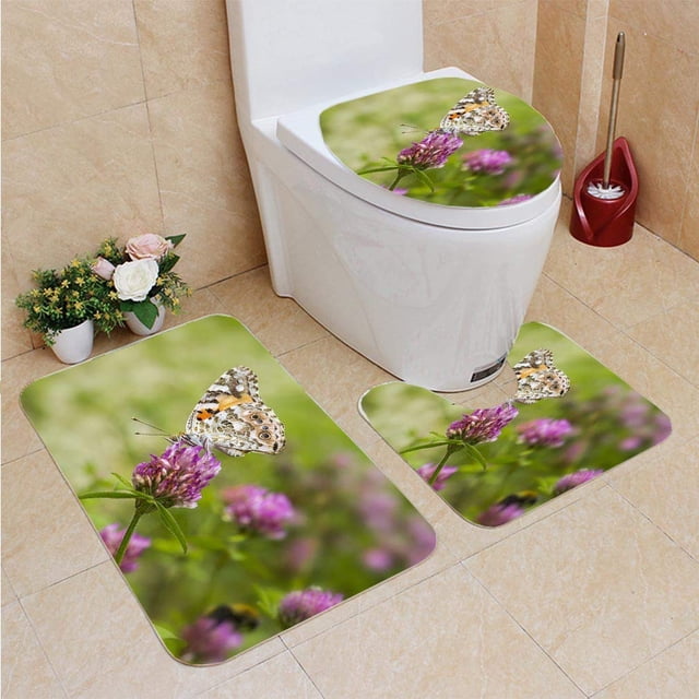 ABPHQTO Retrato de una mariposa Juego de alfombras de baño de 3 piezas Alfombra de baño Alfombra de contorno y tapa de inodoro
