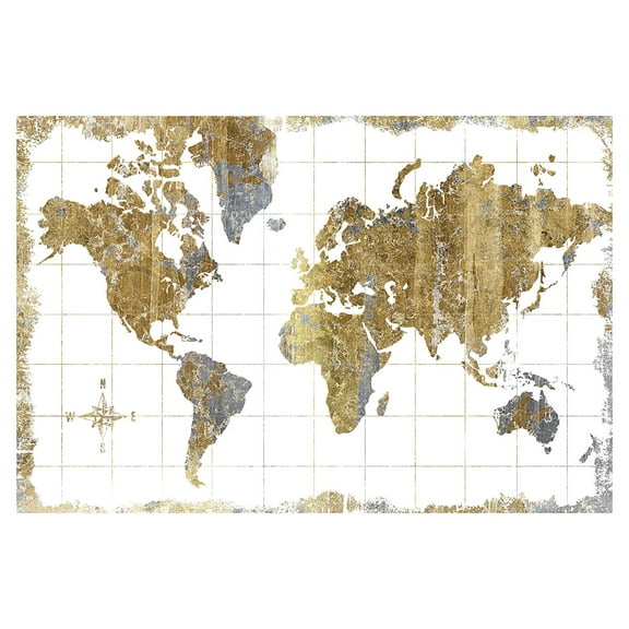 Gold Gray and White Map of The World Adult Decor; 1 - 18" x 12" Unframed Poster