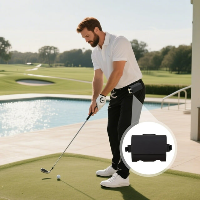 Leather Golf Waist Pack with Belt Clip - PU Storage Bag for Golf Balls, Tees, Scorecards & Accessories