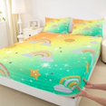 thumbnail image 3 of Manfei Watercolor Rainbow Fitted Sheet Queen, Vibrant Sun Galaxy Bedding, Orange Green, 3pcs, 1 Fitted Sheet and 2 Pillowcases, 3 of 6