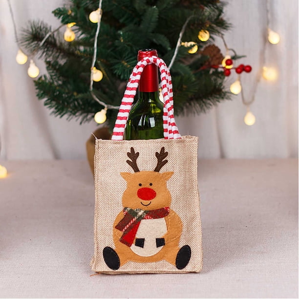 pstuiky Bolsa de regalo pequeña con adornos navideños, bolsa para la víspera de Navidad, bolsa para dulces, bolsa de regalo navideña de lino con asa.