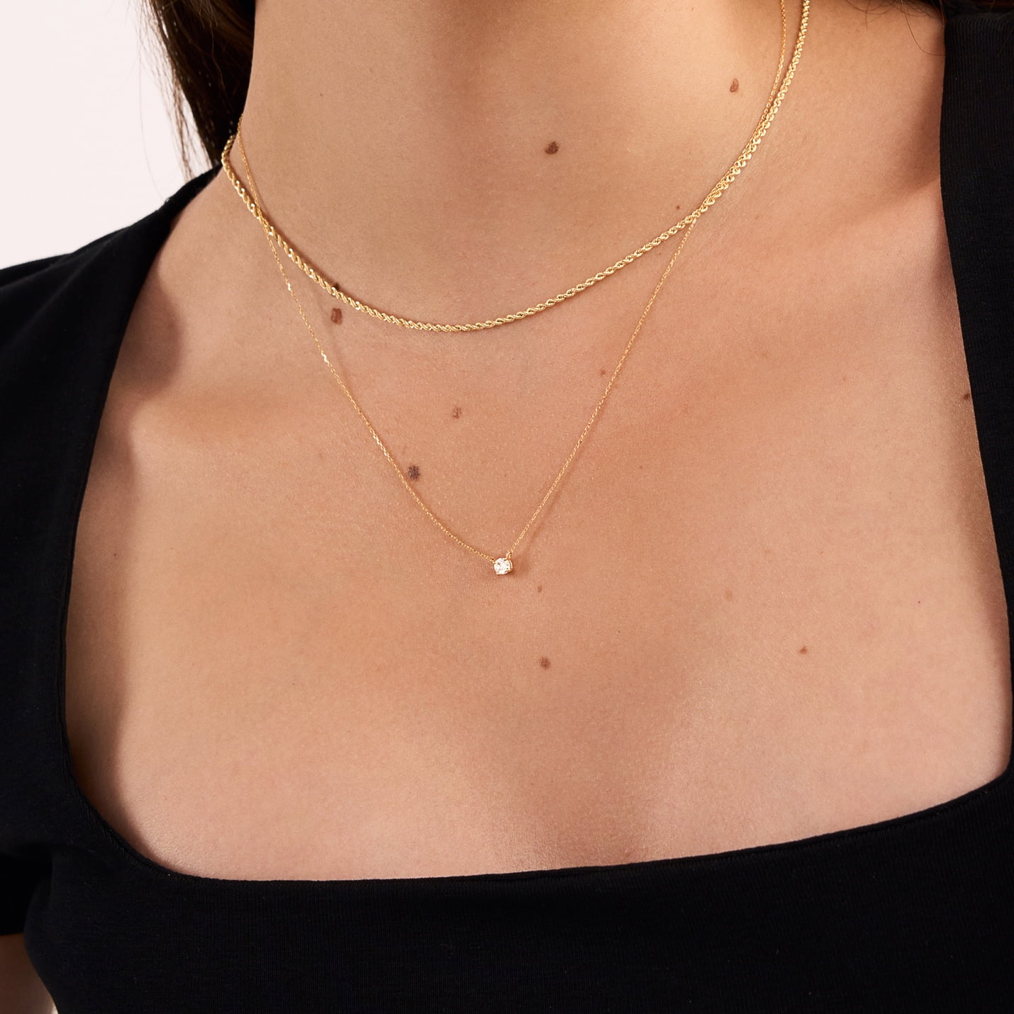 Gelin Diamond Square Solitaire Necklaces in 14K Solid Gold for Women