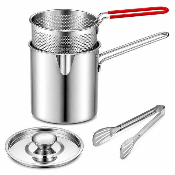 Stainless Steel Deep Fryer Pot with Lift-Out Draining Basket – 401 Series, Long Handles and Pour Spout for Fries and Fried Snacks