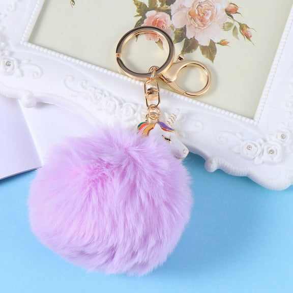 COSMOBETTY 1Set Cute Keychain Charm for Car Key Bag Light Purple Plush Hanging Decoration 7.0x2.9x1.6in