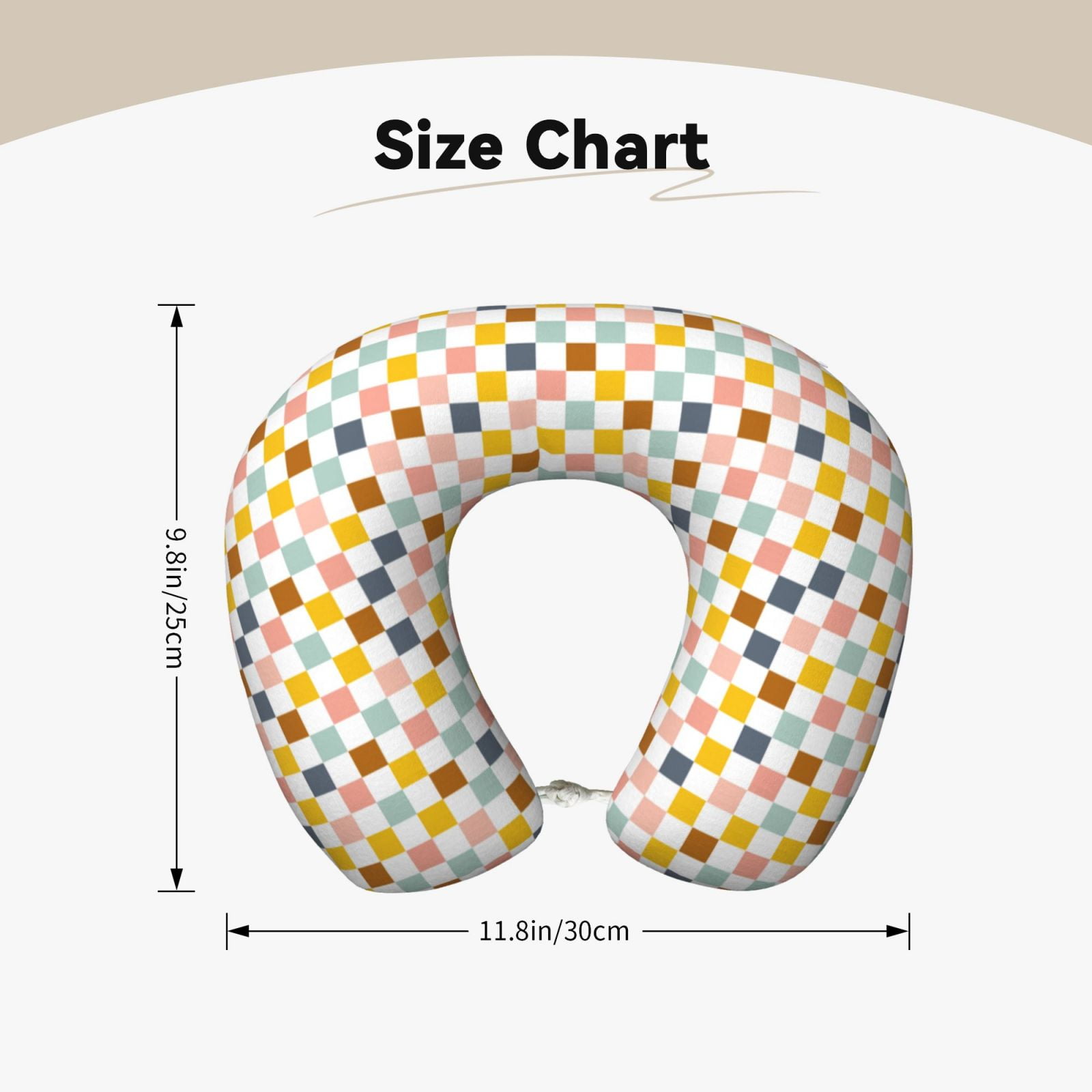 Xecao Colorful Checkered 1 Print Memory Foam Cervical Neck Pillow Versatile U-Shaped Pillows for Home,Office,Camping,Travelling,Soft Washable Cover