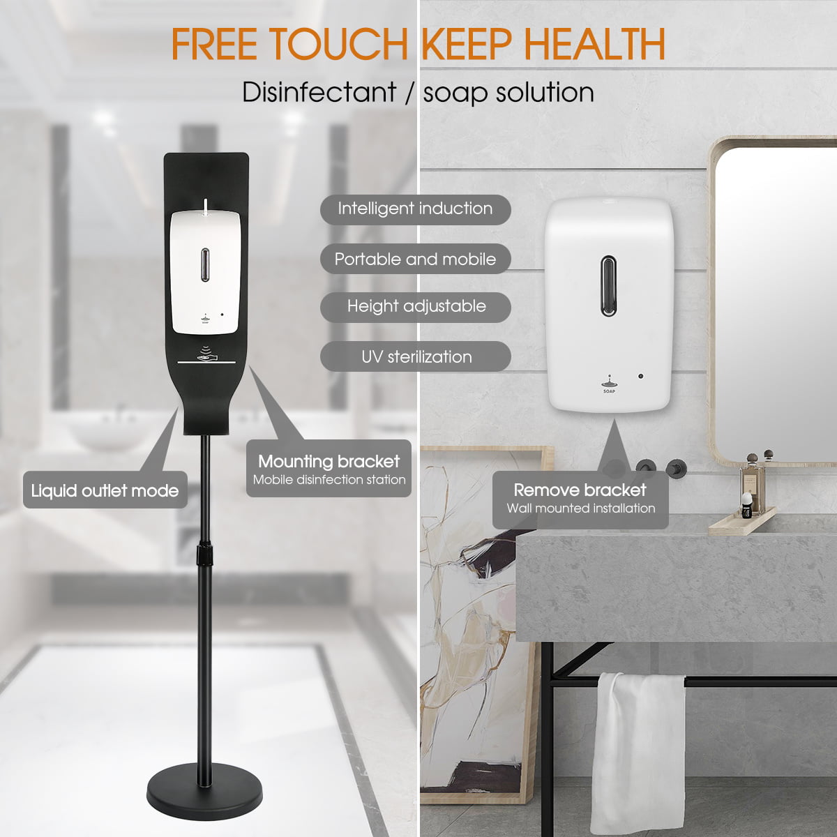 1000ML Automatic Touchless Hand Dispenser with Floor Stand for Commercial School 