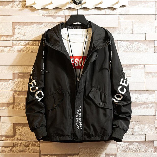 Chaqueta Con Capucha Y Cordón De Los Hombres De Moda Abrigo De Letras De Color Puro De Invierno De Manga Larga Likrtyny Caballero