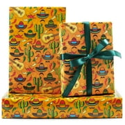 Mexican Fiesta Wrapping PresNok Paper, 6 Sheets Cactus Sombrero Pepper Mustache Printed Mexico Party Gift Wrap 20x28 inches Folded Flat for Mexican Themed Cinco De Mayo Carnival Birthday Party