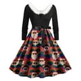 thumbnail image 6 of felwors Women's Christmas Santa Rainbow Print Swing Dress - Faux Fur Collar, Long Sleeve Holiday Party Dress Brick Red, XL, 6 of 6