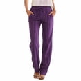 thumbnail image 2 of Women's Striped Linen Pants, High Waisted Elastic Waist Straight Leg Trousers, Drawstring Casual Beach Pants for Women, Summer Wide Leg Comfortable Palazzo Pants Dark Purple XXXL, 2 of 4