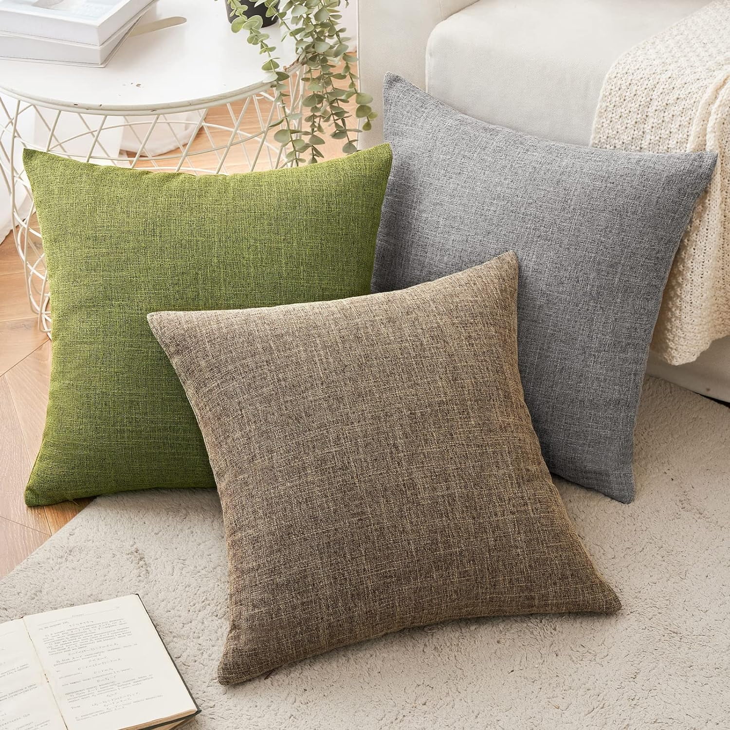 Cterwk Pack of 2 Decorative Linen Throw Pillow Covers Square Pillowcases Cushion Covers for Home Decor Sofa Bedroom Car, 24x24 Inch