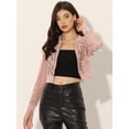thumbnail image 2 of Chaqueta De Béisbol Causal De Manga Larga De Ganchillo Transparente De Encaje Para Mujer Negro Rosa L, 2 of 6