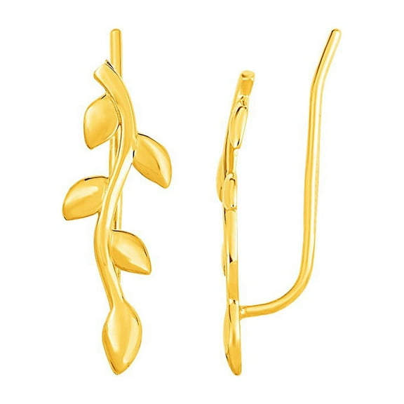 Leafy Branch Motif Climber Earrings in 14k Yellow Gold