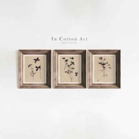Neutral Botanical Prints SET of 3, Minimalist Eclectic Floral Wall Art, Country Art Prints for Bedroom, Farmhouse Dining Room Decor, P290, Poster Only