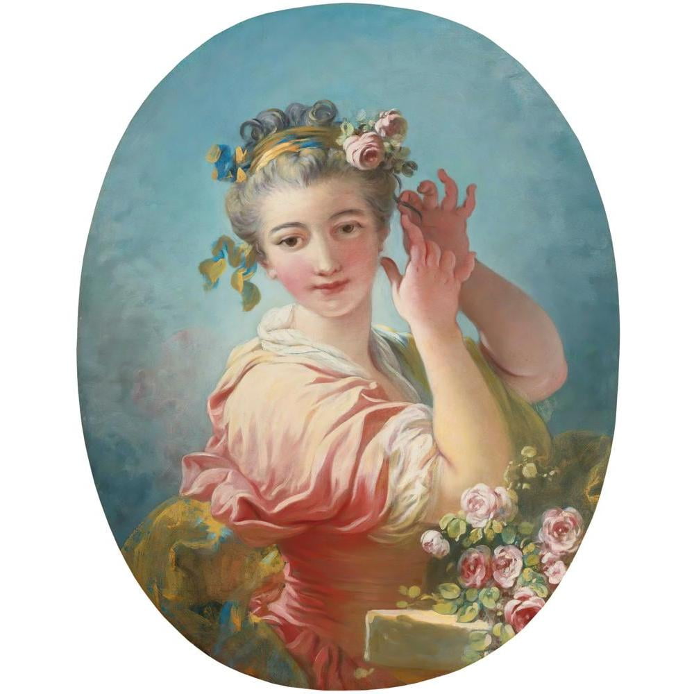 Jean-Honoré Fragonard 12x14 Black Modern Framed Museum Art Print Titled - A Young Woman Adorning Her Powdered Coiffure with a Spray of Roses