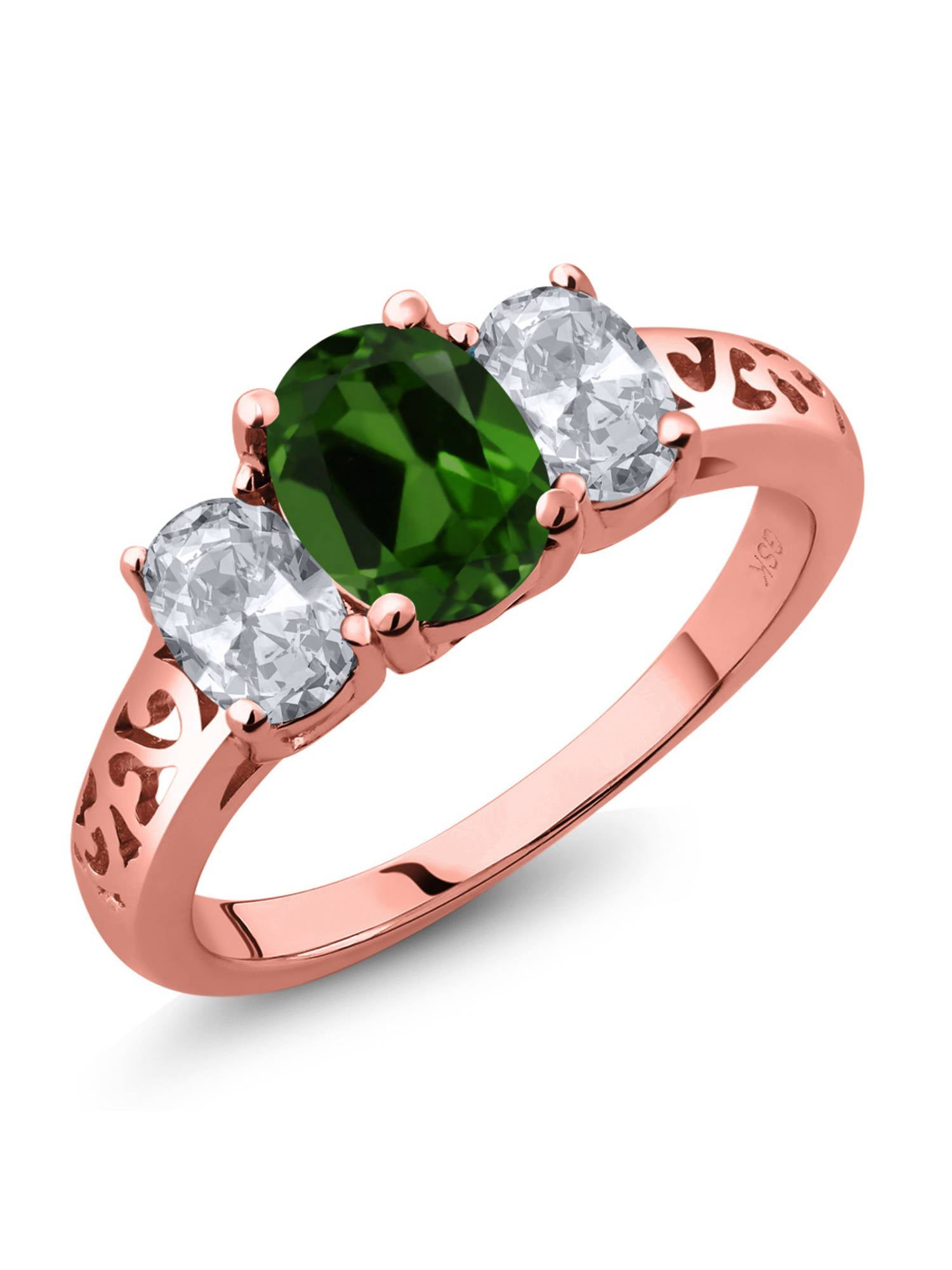 Platinum Over 925 Sterling Silver Chrome Diopside 3 Stone Ring Ct 1.5 