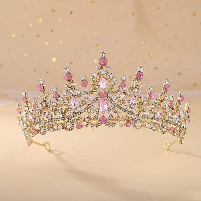 Nvzi Tiara de boda para novia, diadema de princesa, corona de novia, joyería para el cabello con diamantes de imitación de cristal,graduación, boda, fiesta de disfraces (rosa)
