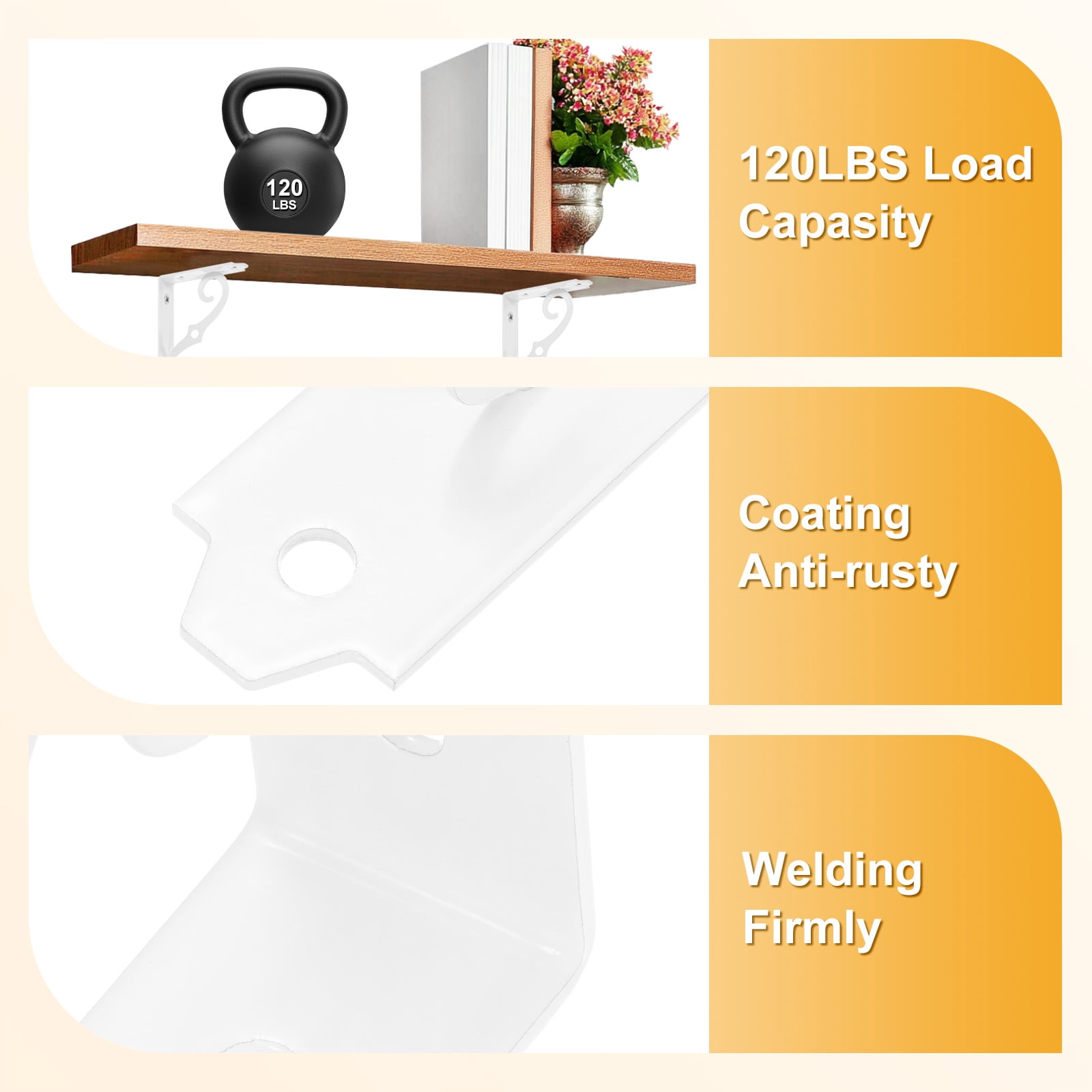 4-Pack Shelf Brackets, 5 Inch Long Iron Wall Mount Shelf Support Bracket for Home/Kitchen/DIY Decorative [White]