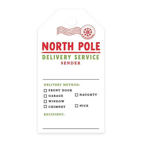 Koyal Wholesale Classic Christmas Gift Tags with String North Pole Delivery Service Card Stock Paper, 20-Pack