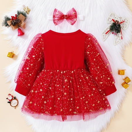 

nsendm Girls Dress with Ruffles Toddler Girls Christmas Long Sleeve Dresses Letter Prints Tulle Princess Dress 4t Ballet Dress Dress Red 12-18 Months