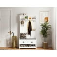 thumbnail image 4 of Modern Wooden Hallway Hall Tree With 2 Storage Drawers, 4 Coat Rack And Padded Seat, Entryway Shoe Bench Shelf Multifunctional , Seat Cushion Top Shelf, White, 4 of 6