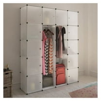 White Modular Cabinet 14 Compartments - Clothes Organizer, 14.6"x57.5"x71.1", Plastic Wardrobe with Hanging Space - Nursery, Bedroom, Hallway Storage