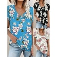 thumbnail image 5 of Womens Summer Casual T-Shirts V Neck Petal Short Sleeve Tops Loose Comfy Blouse, 5 of 5