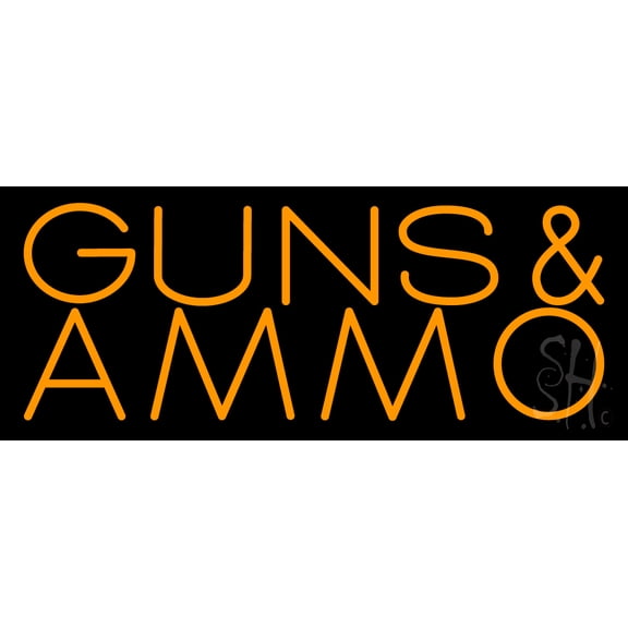 Orange Guns And Ammo LED Neon Sign 10 x 24 - inches, Black Square Cut Acrylic Backing, with Dimmer - Bright and Premium built indoor LED Neon Sign for Defence Force.