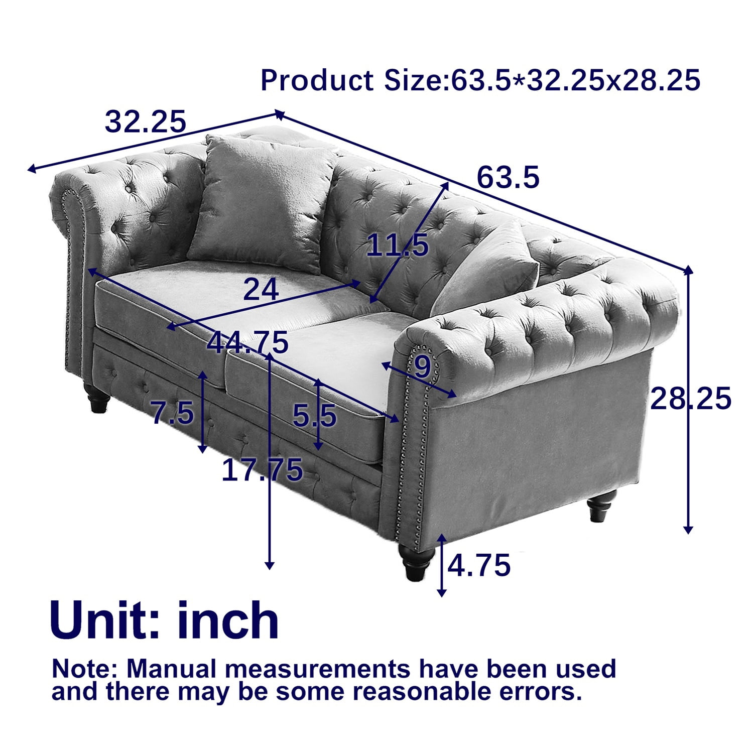 Hommoo 83.5"W Luxury Tech Fabric Chesterfield Loveseat, 2-Seater Sofa Couches with Button Tufted Design &Rolled Arms, Brown