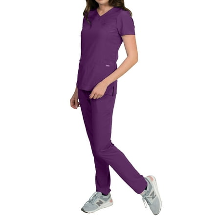 

Celeste Women s Stretch Scrubs Set Cross Over Neckline Top and Slim Leg Pants