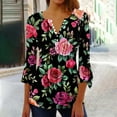 thumbnail image 1 of PEONAVET 3/1420 Length Sleeve Womens Tops, Women's Printed Casual Button Pleated Belted Horn 3/4 Sleeve, 1 of 5
