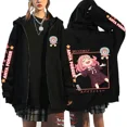 thumbnail image 2 of Sudaderas con capucha con cremallera y estampado para mujer, ropa de calle Harajuku, sudaderas de lana Y2K para mujer, cárdigan de manga larga informal Suelto, 2 of 5