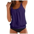 thumbnail image 1 of NIEWTR Bathing Suit For Womens Wide Strap Square Neck Tankini Set, Solid Tummy Control Bottoms Swimsuit(Purple,5XL), 1 of 3