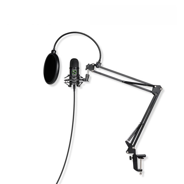 Micrófono de condensador con cable de 3,5 mm Computadora Transmisión en vivo Curso en línea Video Chat Micrófono Dispositivo de grabación de Sistemas de cine en casa Negro Juego de soporte grande