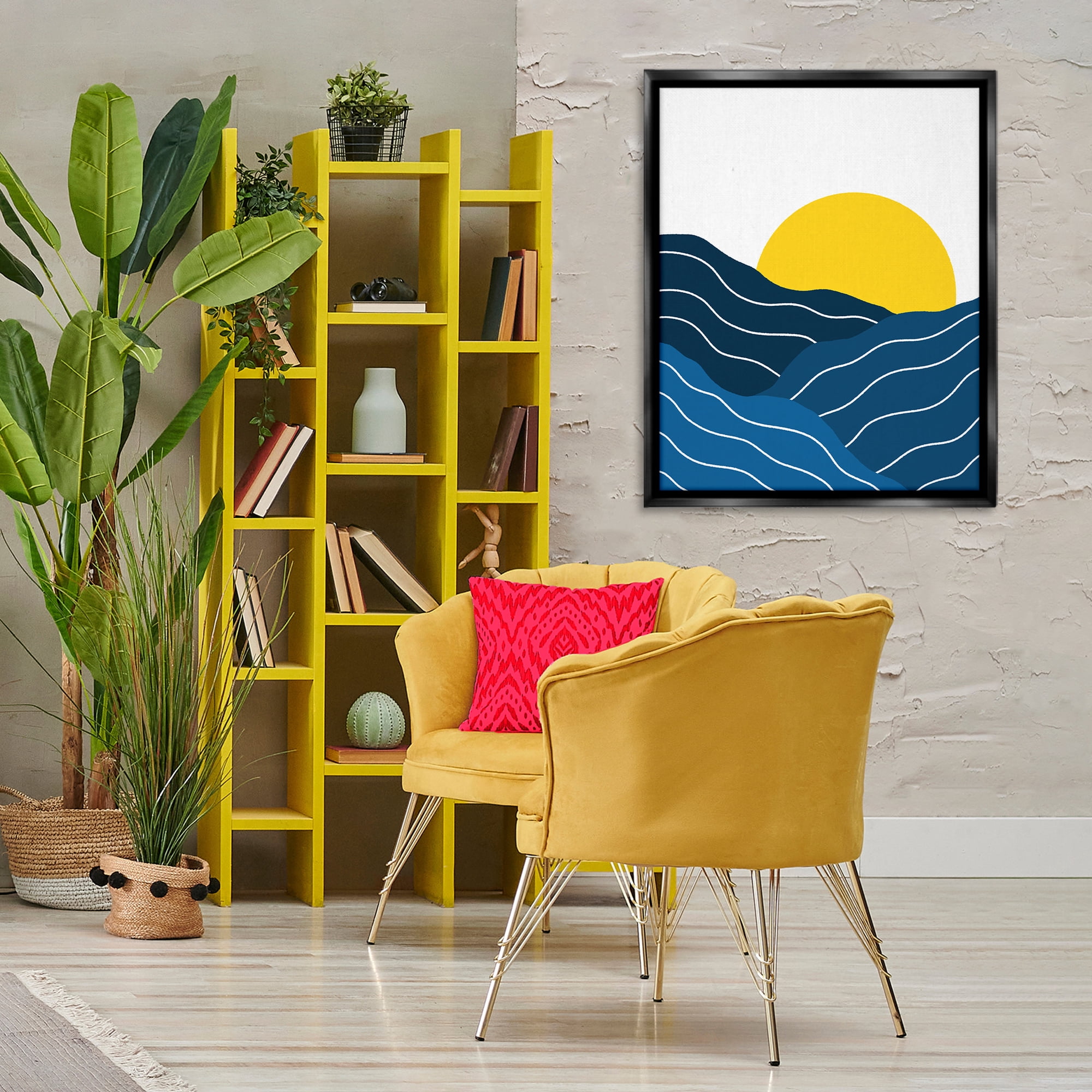 Stupell Industries Crisscross Sea Waves Landscape & Nature Painting Black Floater Framed Canvas Art Print Wall Art, 25 x 31