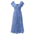 thumbnail image 5 of Baqcunre Womens Dresses New V Neck Summer Fashion Ruffle Short Sleeve Large Swing Mid Length Dress Summer Dresses 2023 Midi Dresses For Women Blue Dress XL, 5 of 6