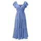 thumbnail image 5 of Vestido midi con cuello en V y volantes y manga corta para mujer - Spandex, S-XL, estilo swing, diario/vacaciones/trabajo, 5 of 6