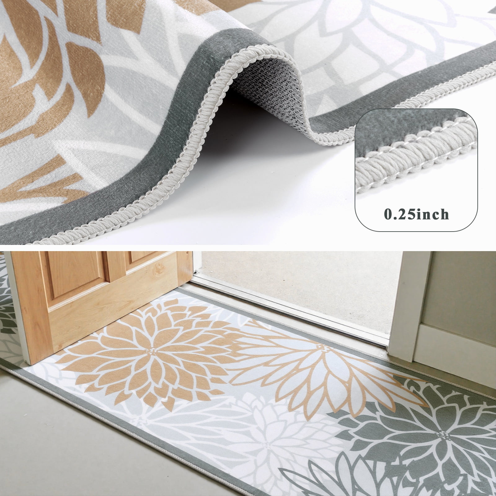 Runner Rugs for Hallway, Yamaziot 2'x10' Laundry Room Rug, Washable Non Slip Kitchen Mat, Bathroom Floor Carpet, Beige