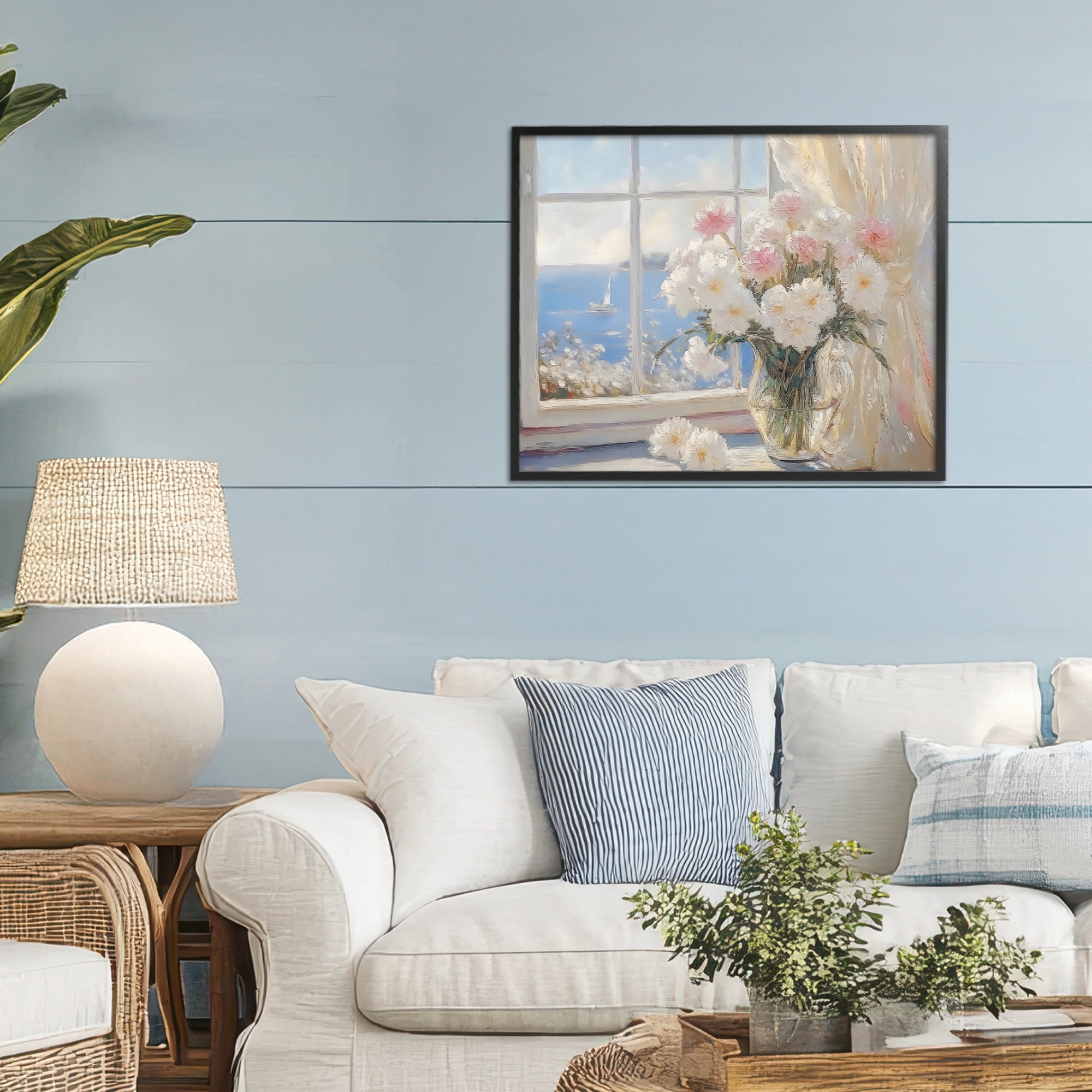 Stupell Industries Coastal View Floral Window Bouquet Black Framed Giclee Art, design by LSR Design Studio