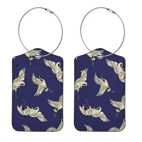 Luggage Tag, Travel Tags, Handbag Tag - Square PU Leather 2 Pack with Privacy Cover and Stainless Steel Ring - Suitable for Travel, Backpack, Handbag [Amazon Approved] Japanese Crane