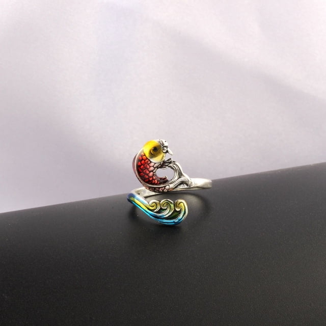 Anillo de pavo real de plata simple, tridimensional, retro, simple, con boca abierta, joyería desgastada, línea de gancho con anillo de línea